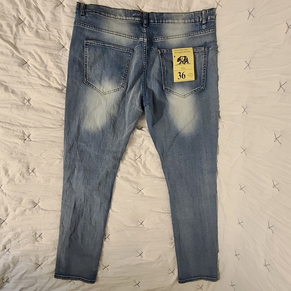 Acid wash moto distressed stretch cool jeans size 36 x 32 - Picture 4 of 4